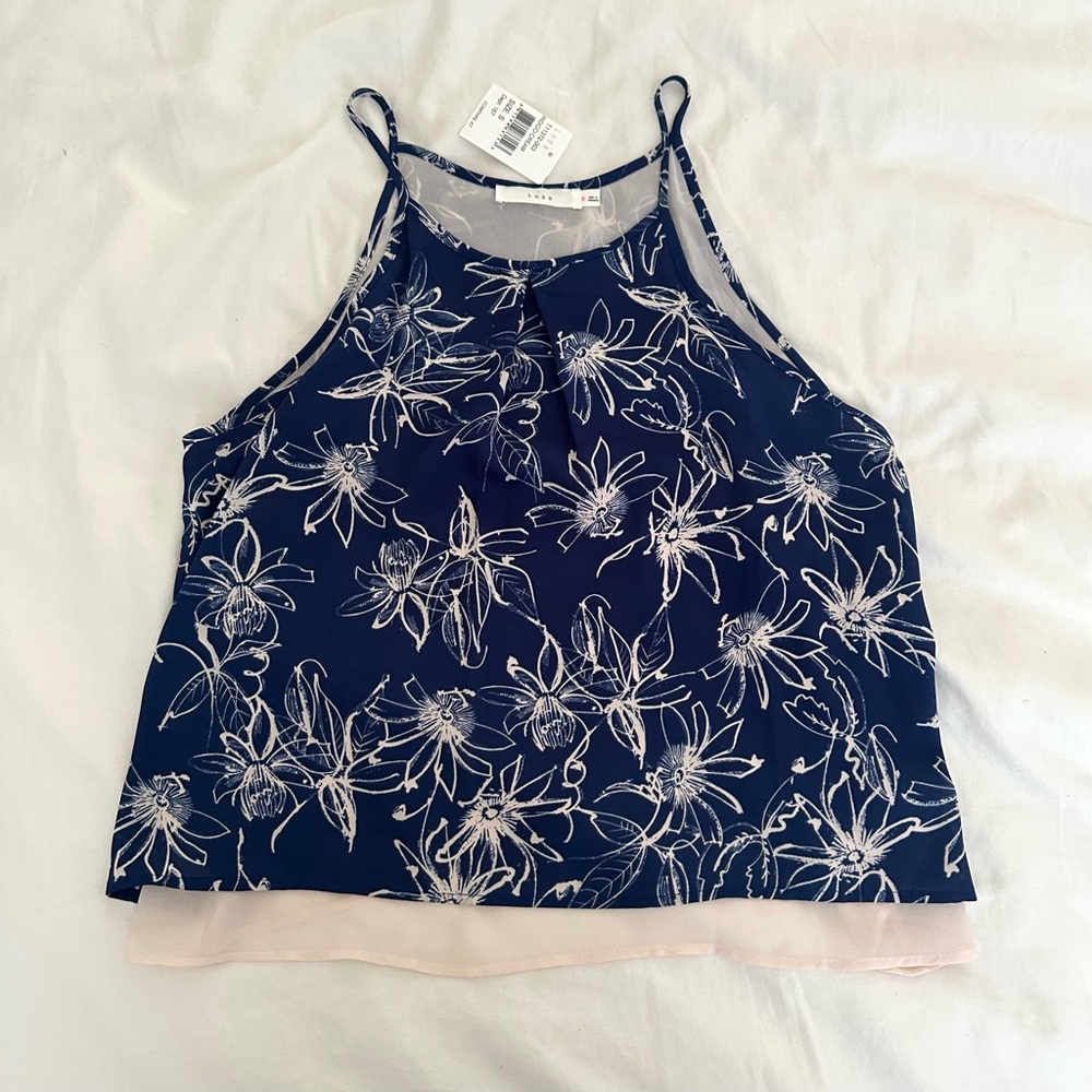 NWT Lush Floral High Neck Camisole - Blue and Cream